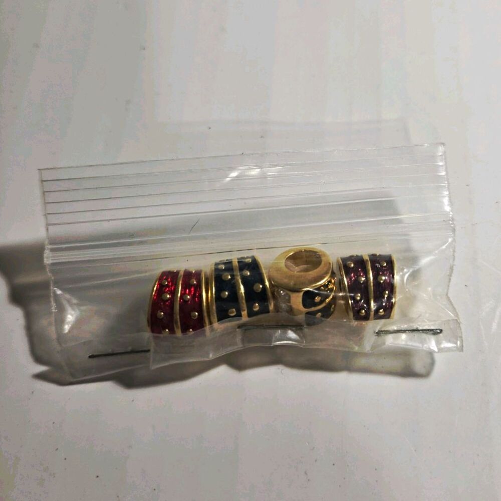 Set of 4 Gold Tone European Barrel Slide Beads Rhinestone Enamel Craft Lot